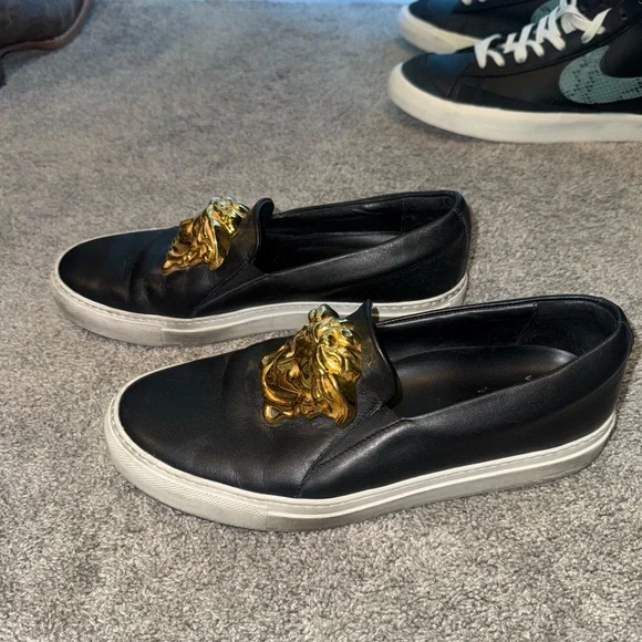 Versace Black Loafers with Gold Medusa Accent - Picture 4 of 4